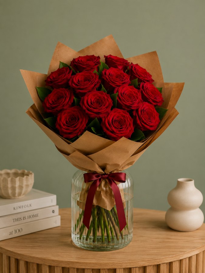 Букет из 15 бордовых роз «Амур» — доставка цветов Щёлково